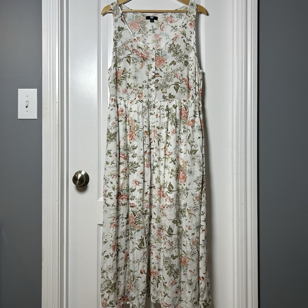 Frye Since 1863 Ivory Floral Button Up Midi Dress Cottagecore Garden Party Style